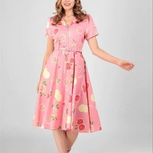 Collectif Pink Grapefruit Print Caterina Swing Dress